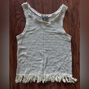 Fringed Beige Tank Top